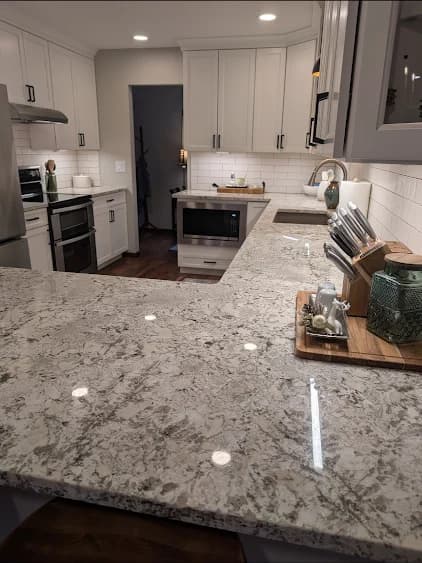 Finished kitchen showing the expanded work surface and cabinetry layout