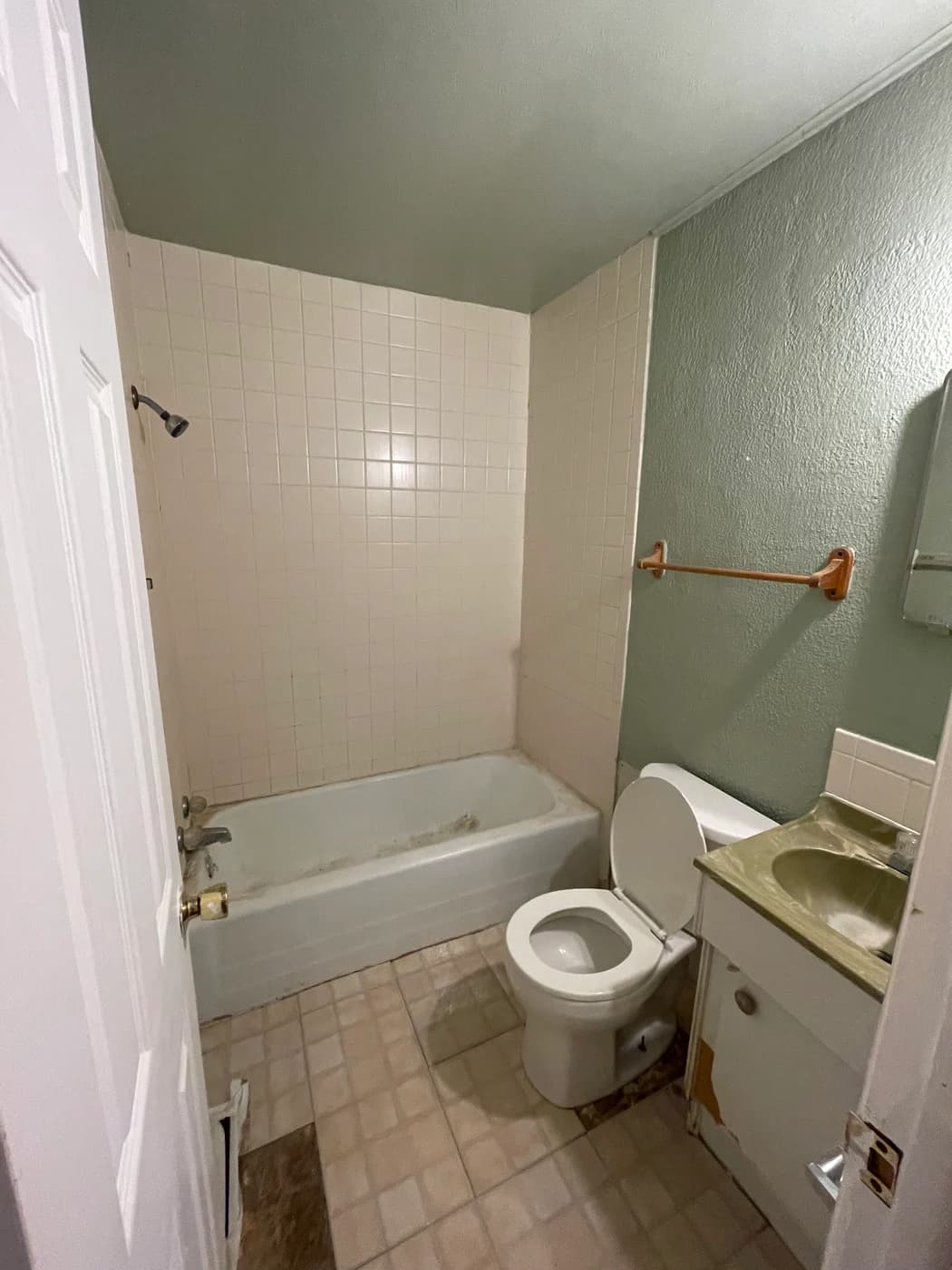 Original bathroom before the coordinated bath and hallway renovation
